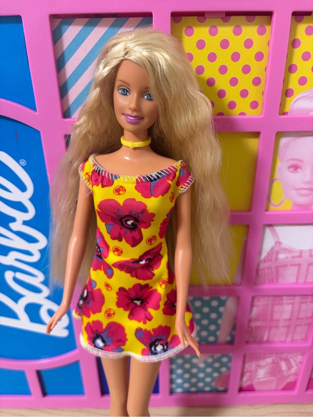 Barbie Yellow Dress with Pink and Red Floral Print
